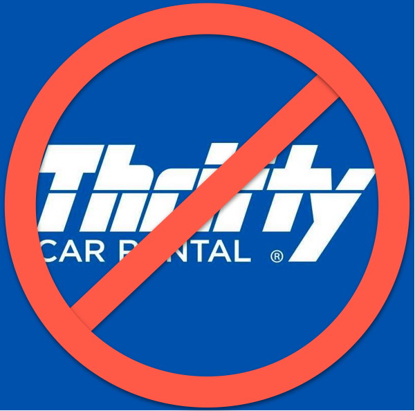 Thrifty car rental logo with the prohibited circle with line through it