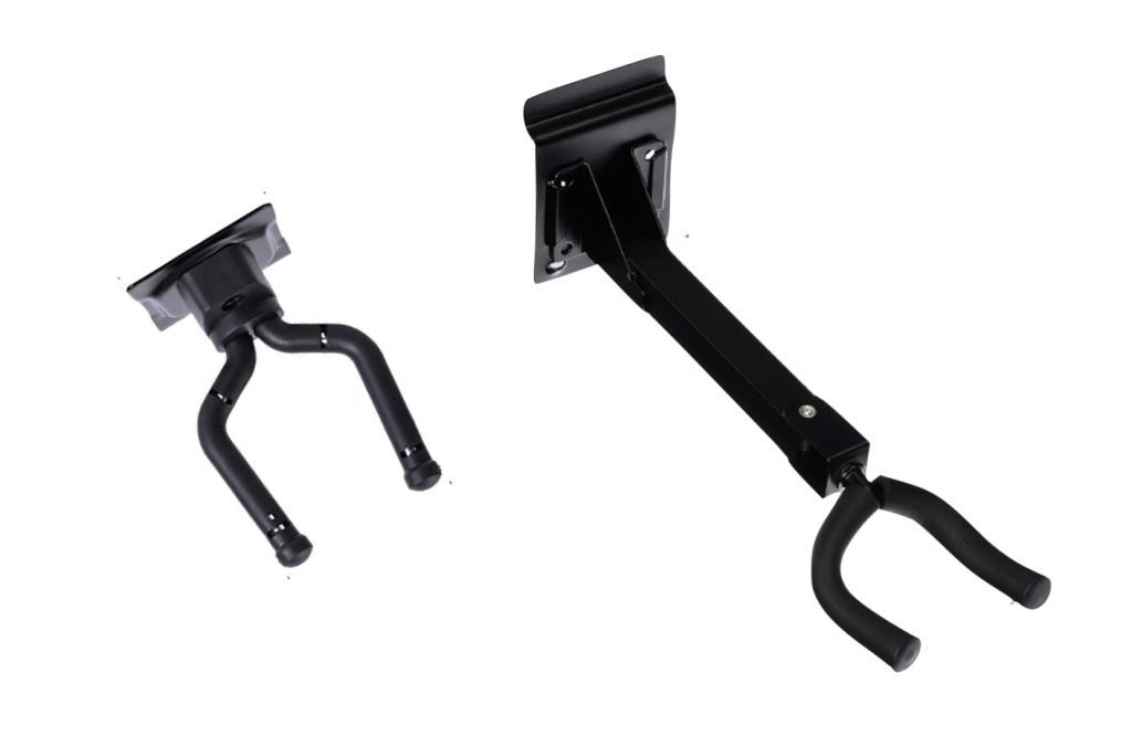 two different slat wall guitar hangers.